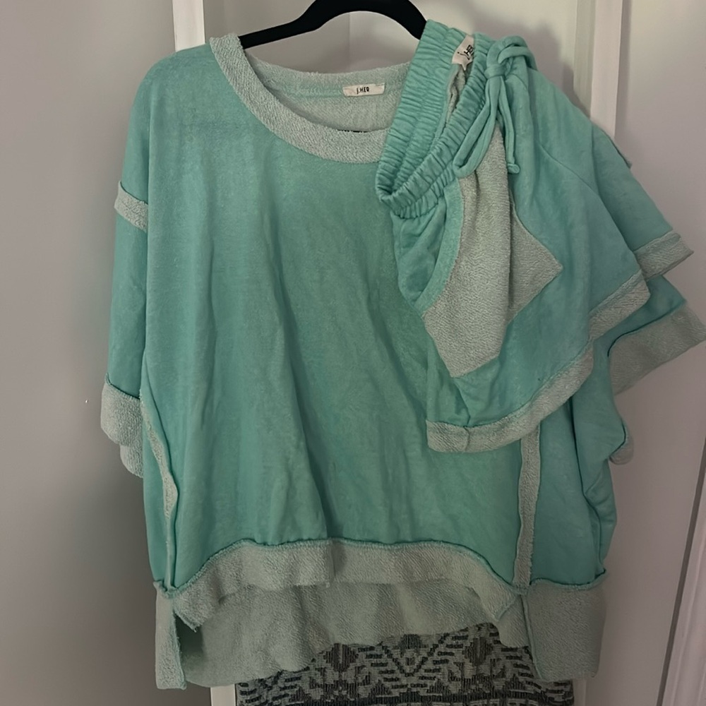 J. Her set with shorts and an oversized, reverse contrast terry top size large